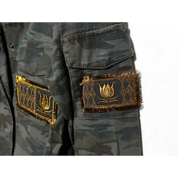 Willow & Clay Patches Military Style Utility Jacket Womens XS Zip Snaps Camo Y2K - Picture 2 of 10